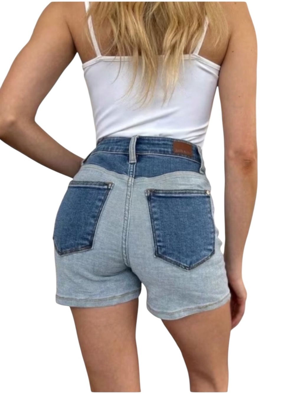 NWT Judy Blue Annie Color Block High Rise Denim Shorts Mixed Wash Stretch - Picture 4 of 9